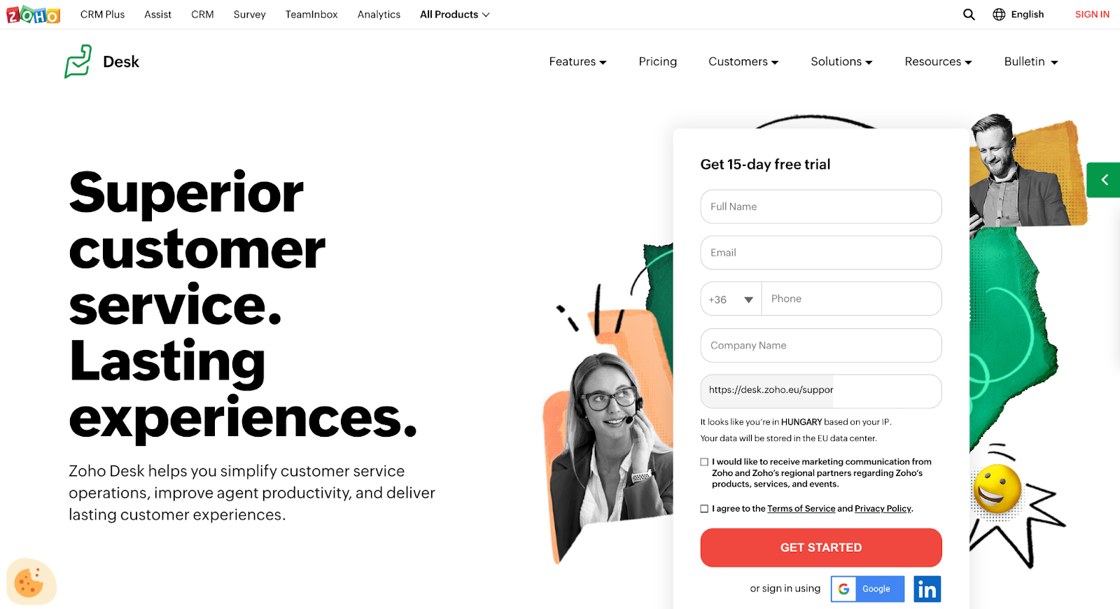 Αρχική σελίδα συστήματος ticketing Zoho Desk