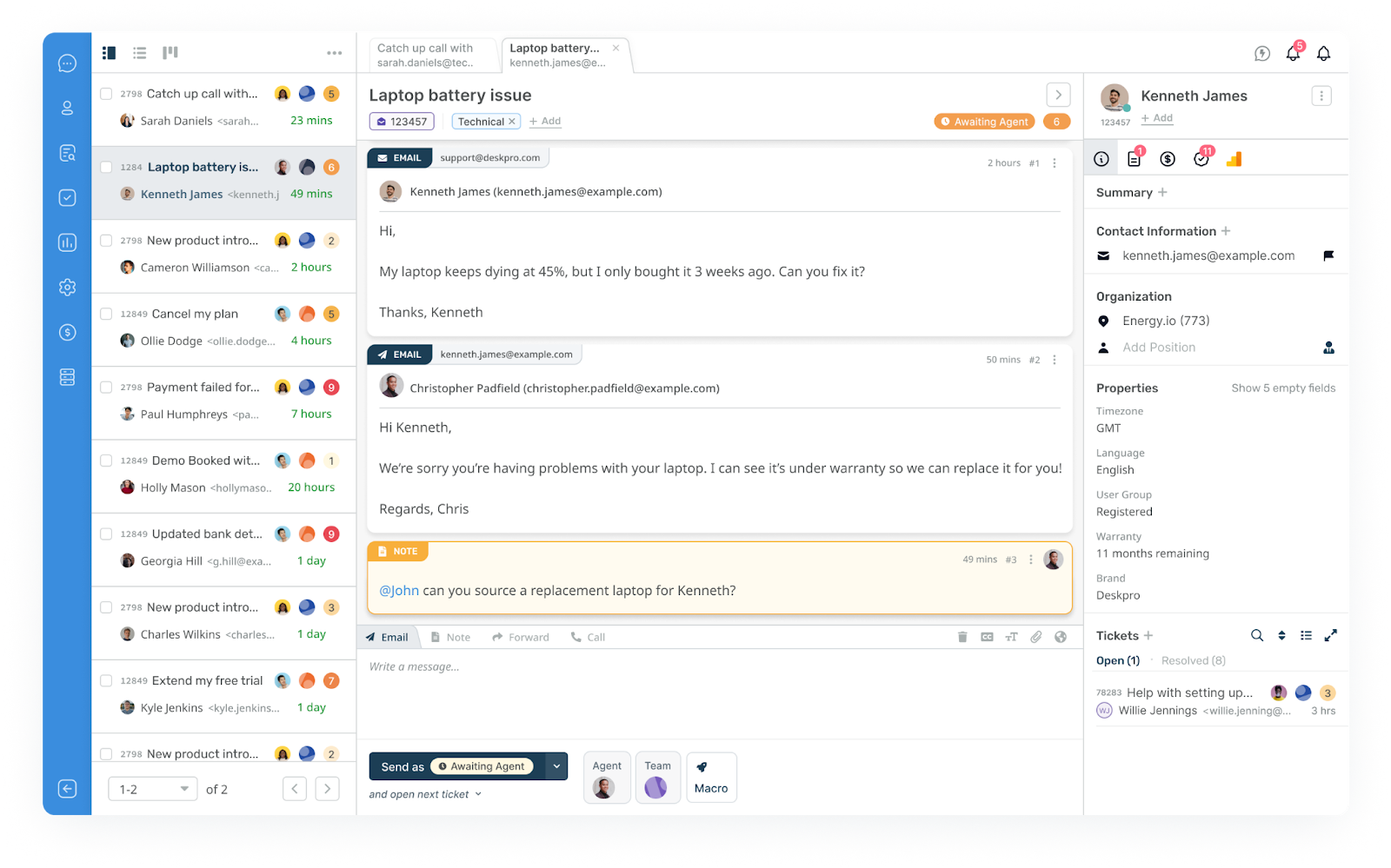 Στιγμιότυπο διεπαφής Deskpro