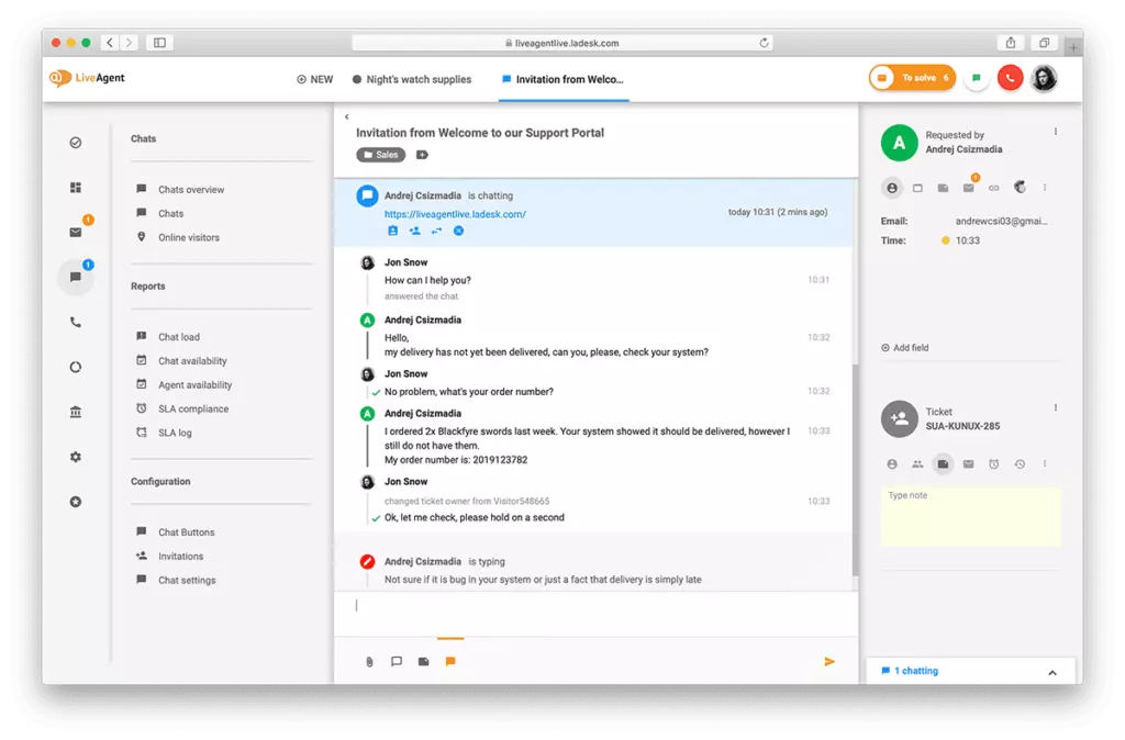 Επισκόπηση της διεπαφής live chat στο LiveAgent.