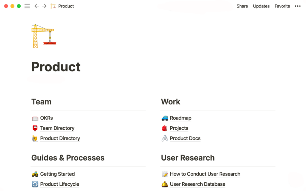 Απεικόνιση μιας βάσης γνώσης που δημιουργήθηκε χρησιμοποιώντας το Notion