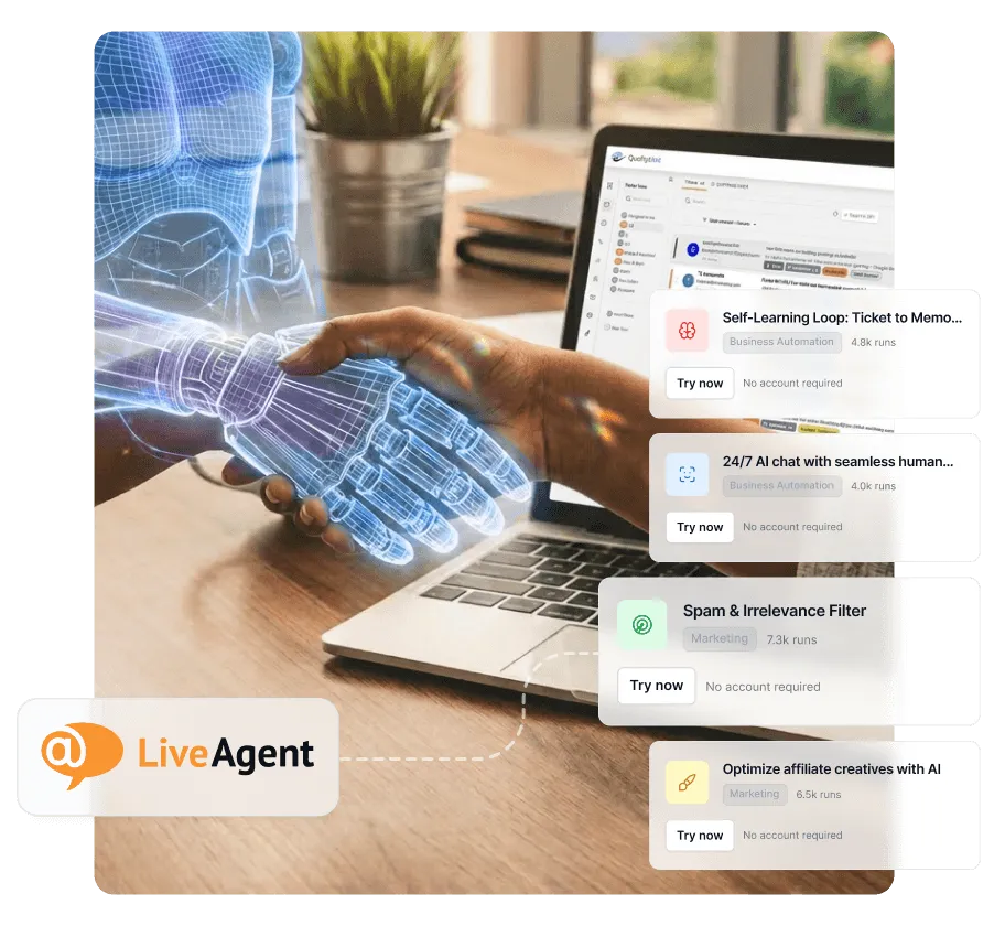 Αναβαθμίστε τη δοκιμή LiveAgent και κερδίστε 33% έκπτωση με AI Agents