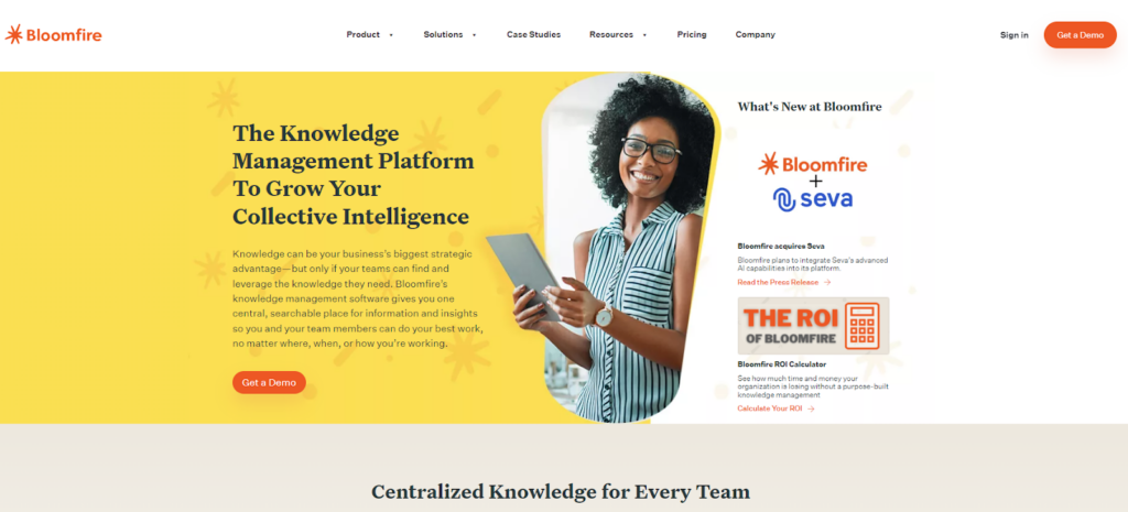 Bloomfire knowledge management platform homepage
