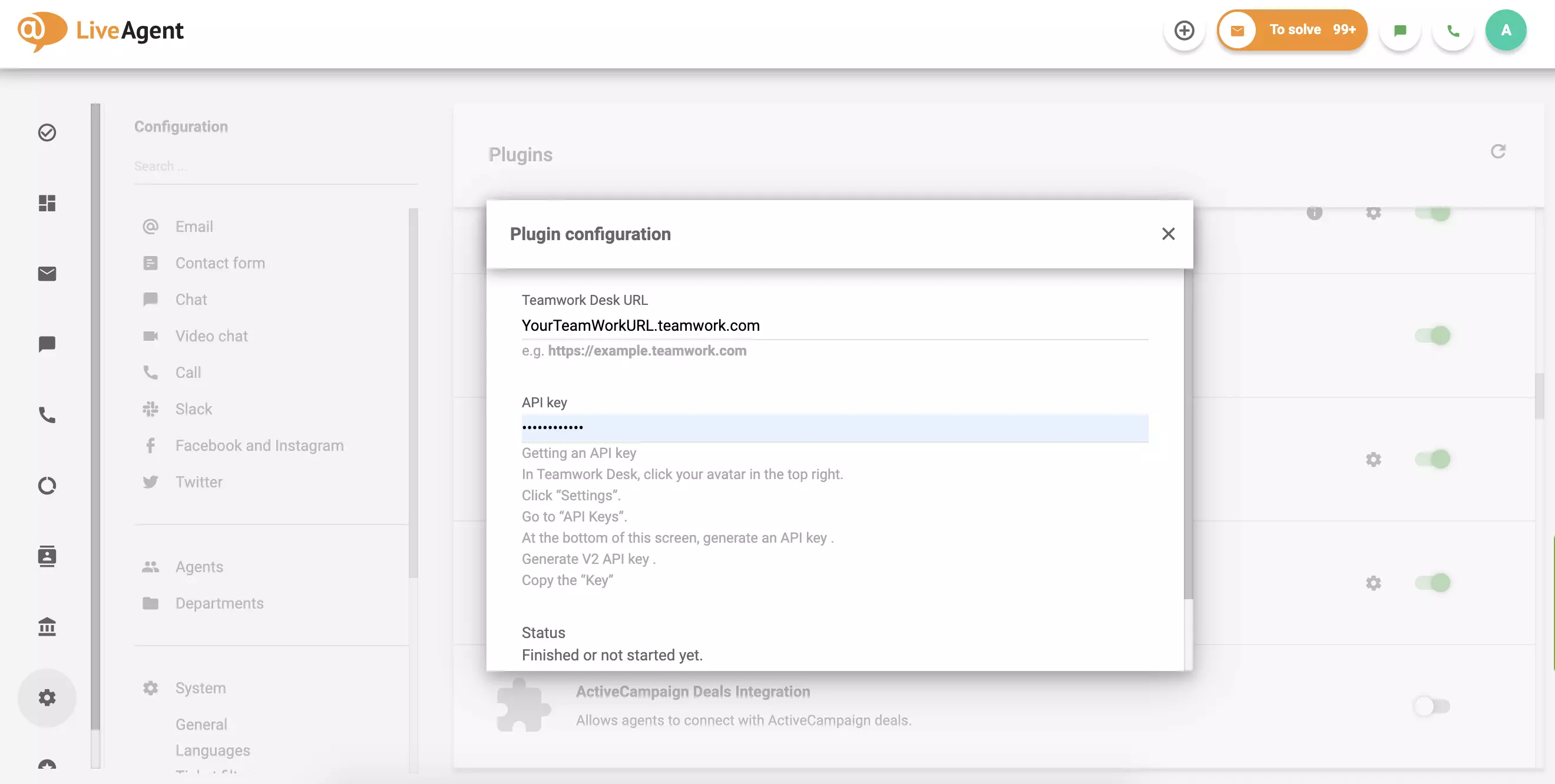 Συμπληρώστε το URL και το API του Teamwork Desk σας και κάντε κλικ στο Αποθήκευση.