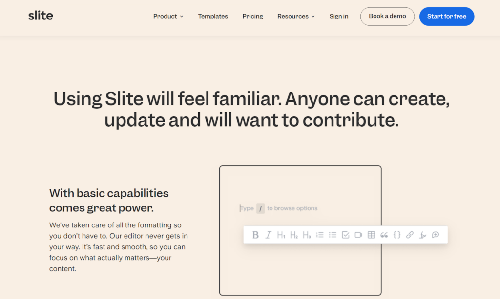 Αρχική σελίδα βάσης γνώσης Slite