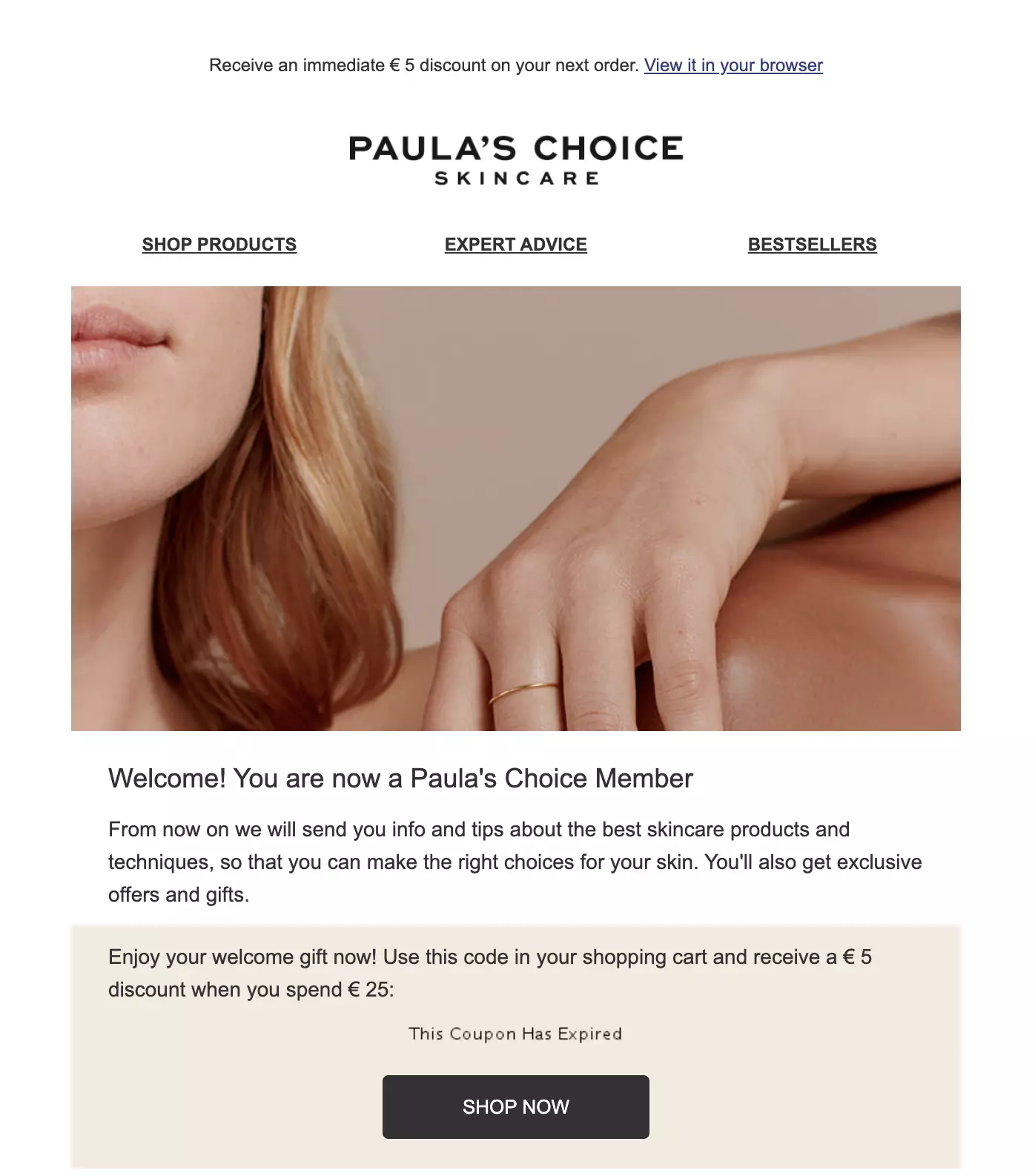 Πρότυπο email καλωσορίσματος Paula's Choice