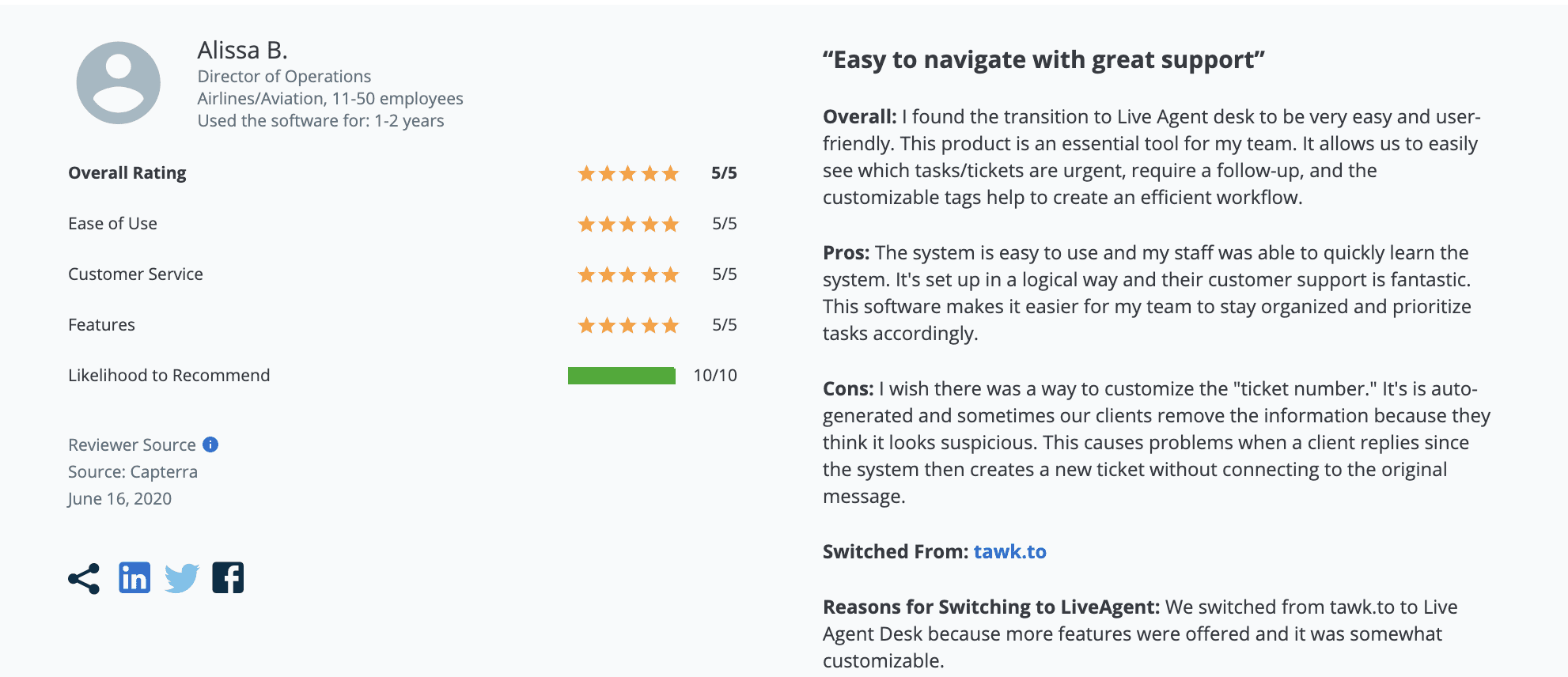 LiveAgent review on Capterra