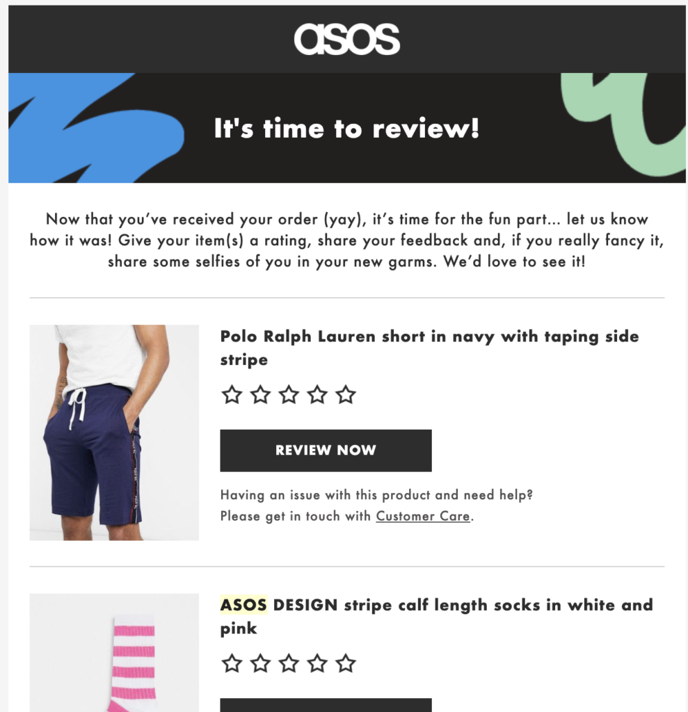Πρότυπο email μετά την αγορά από ASOS