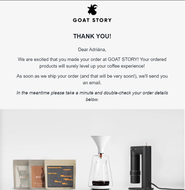 Email ευχαριστώ από το Goat Story