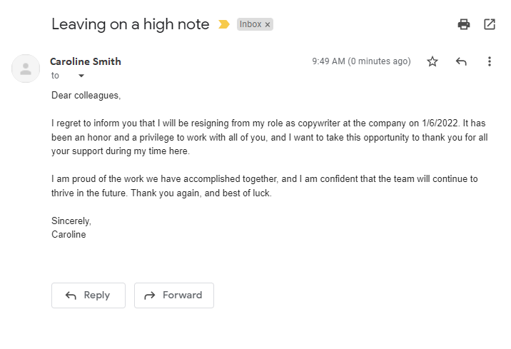 Παράδειγμα email παραίτησης