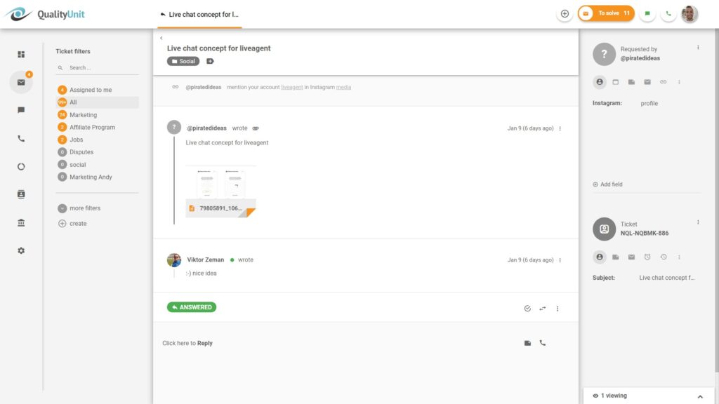 Απαντήστε σε ερωτήματα στα μέσα κοινωνικής δικτύωσης απευθείας από το LiveAgent