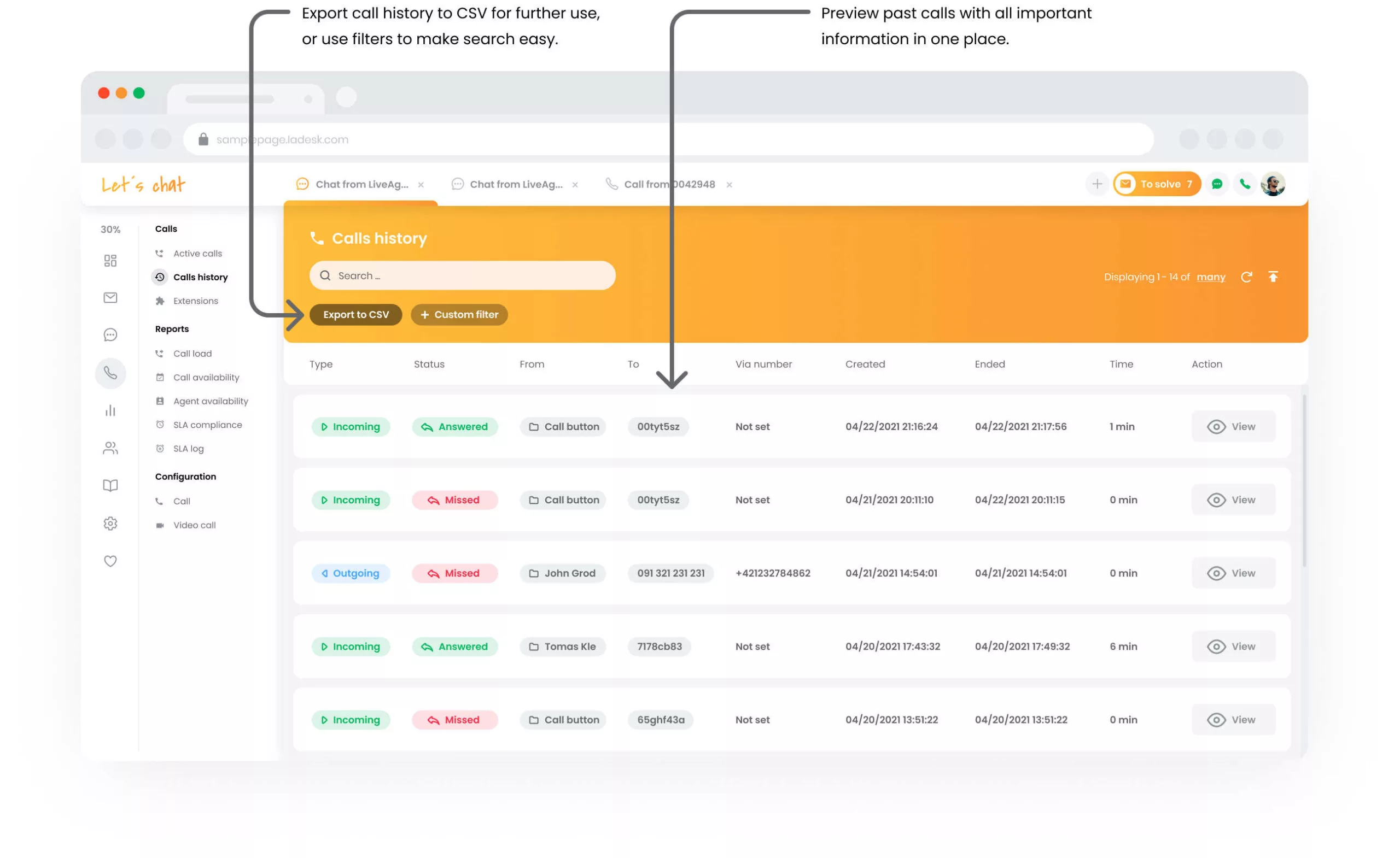 Ιστορικό κλήσεων LiveAgent