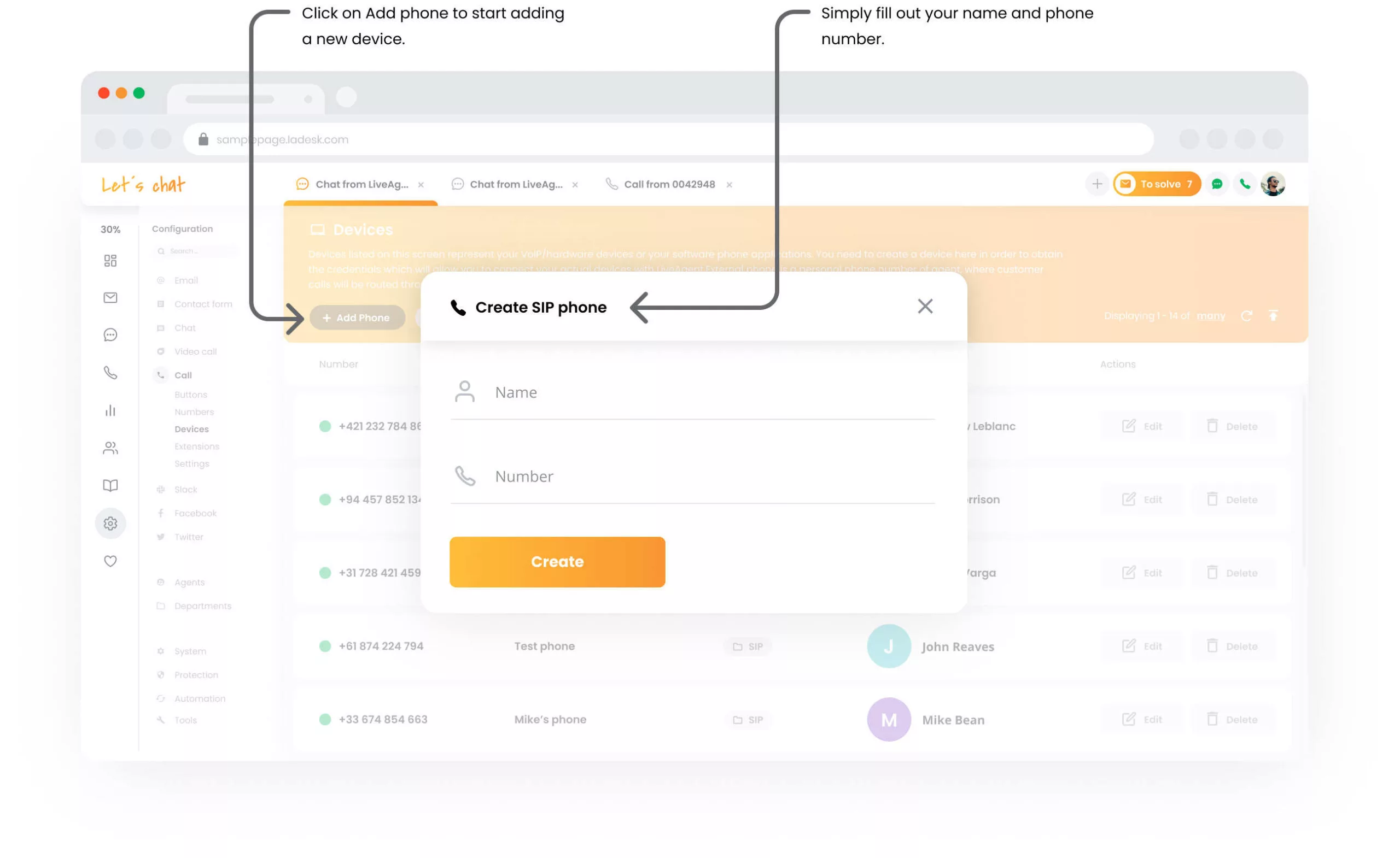 Συσκευές κλήσης LiveAgent