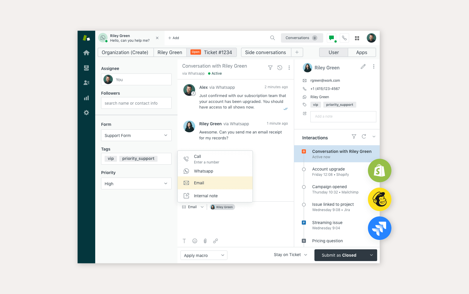 Διεπαφή κέντρου κλήσεων Zendesk