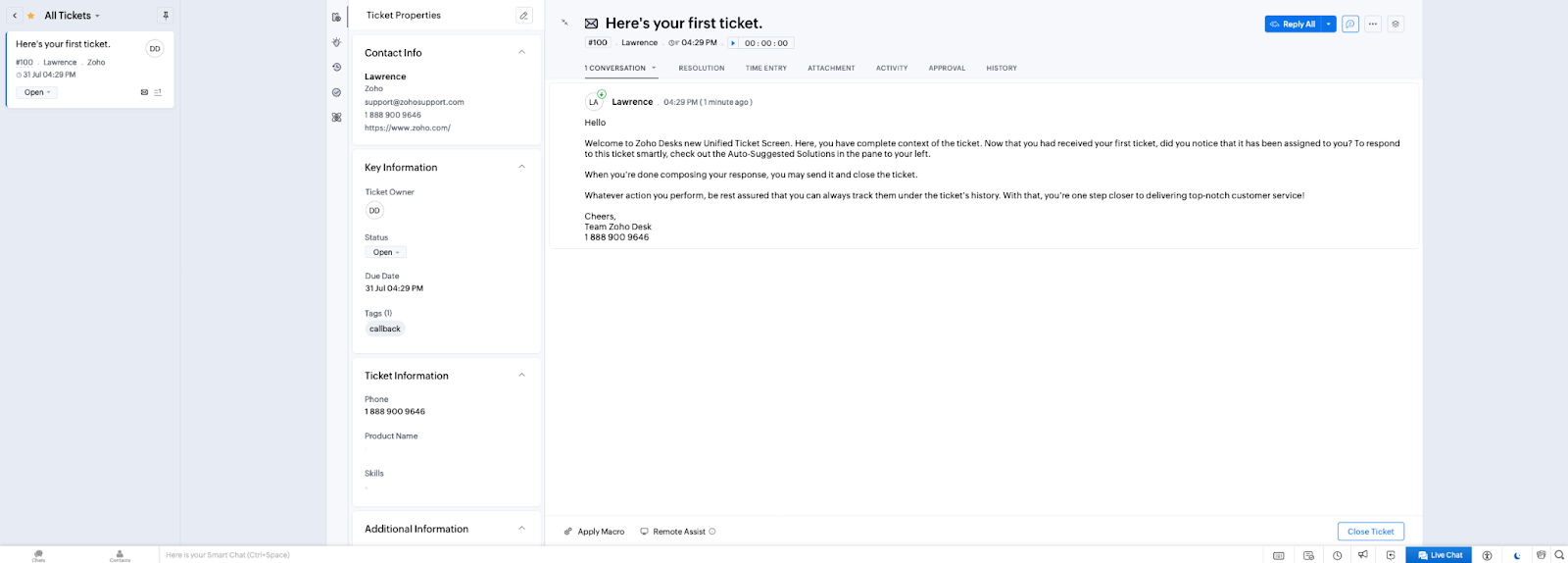Περιβάλλον εισιτηρίων του Zoho Desk